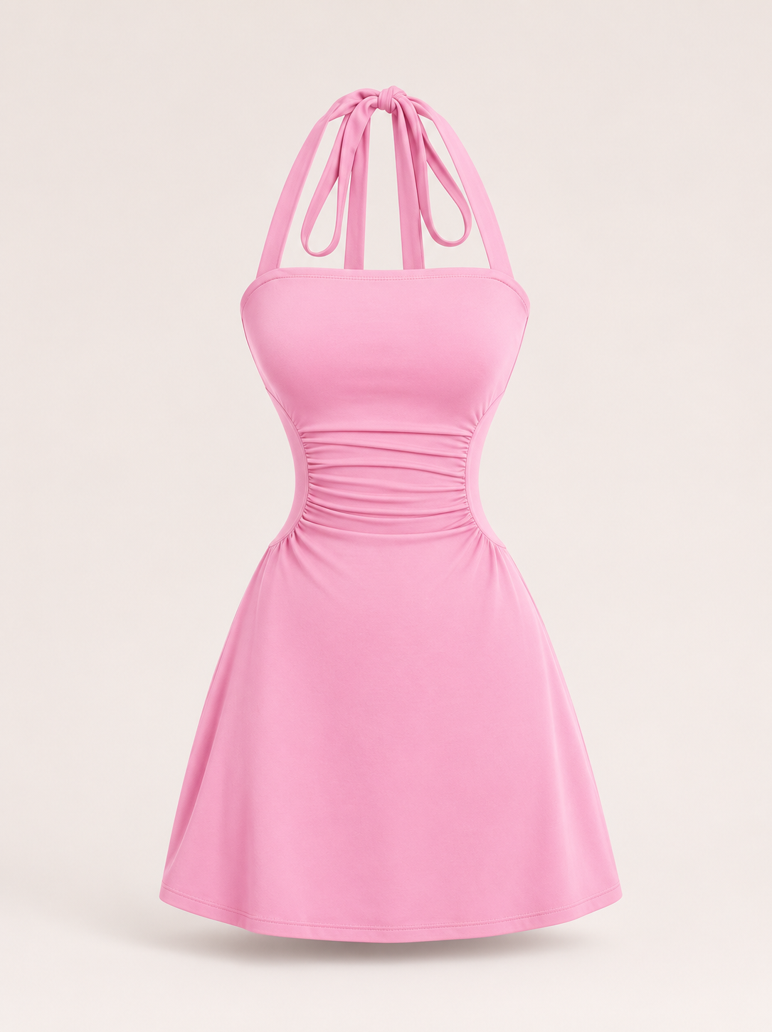 Ruched Tie Back Halter Neck Dress