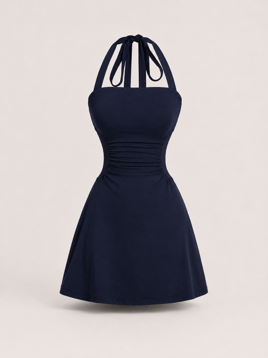 Ruched Tie Back Halter Neck Dress