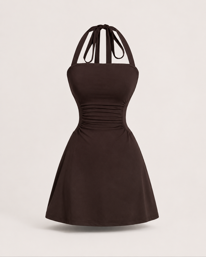 Ruched Tie Back Halter Neck Dress