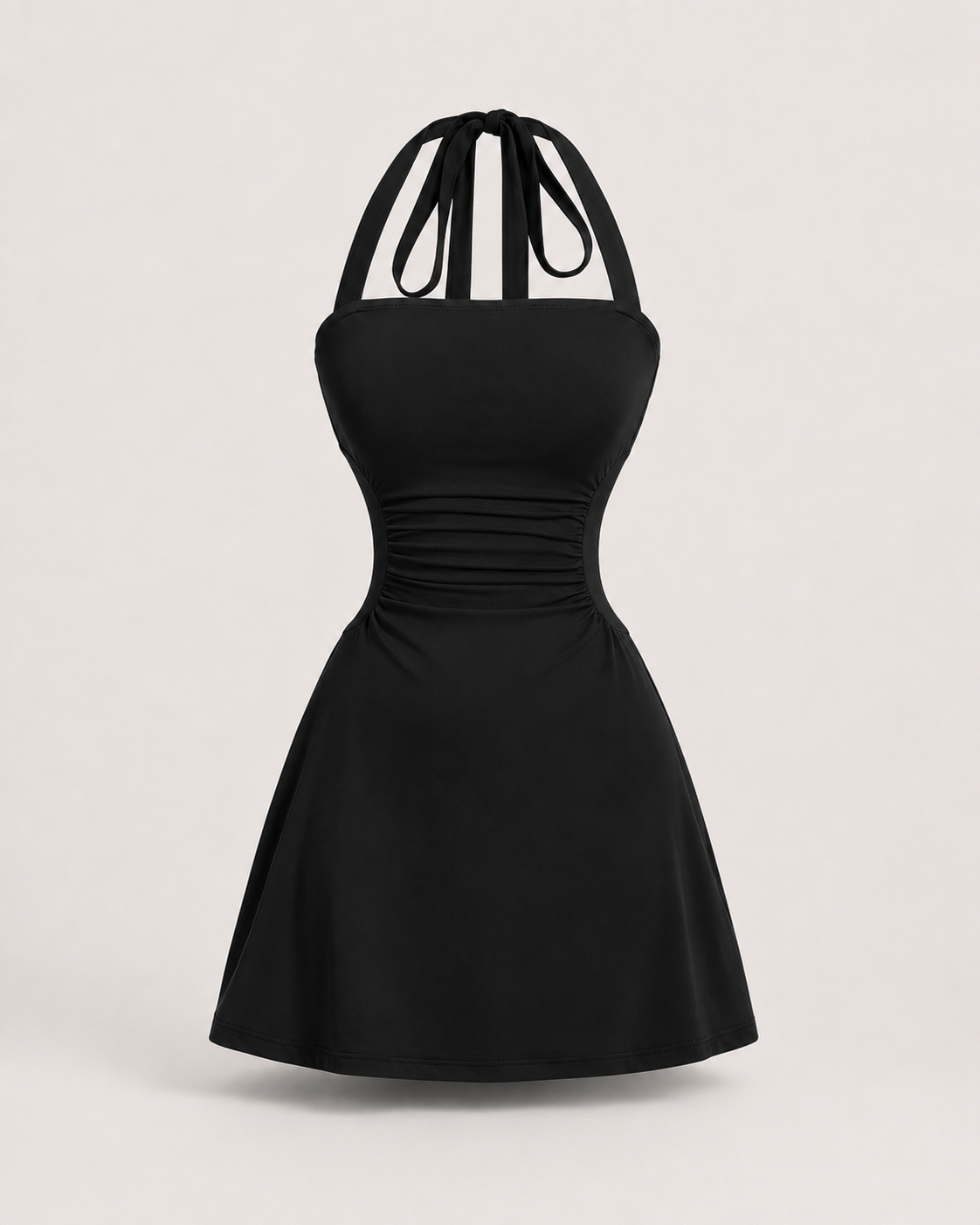 Ruched Tie Back Halter Neck Dress