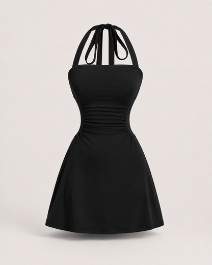 Ruched Tie Back Halter Neck Dress