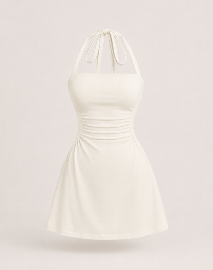 Ruched Tie Back Halter Neck Dress