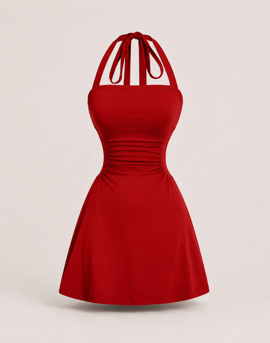 Ruched Tie Back Halter Neck Dress