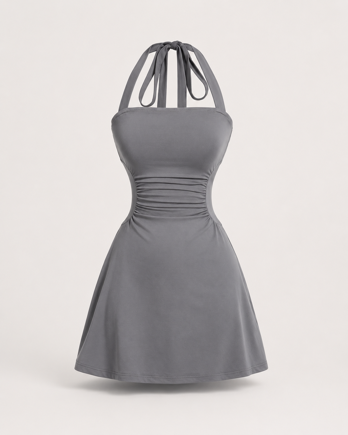 Ruched Tie Back Halter Neck Dress