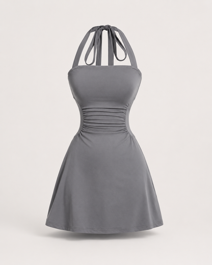 Ruched Tie Back Halter Neck Dress